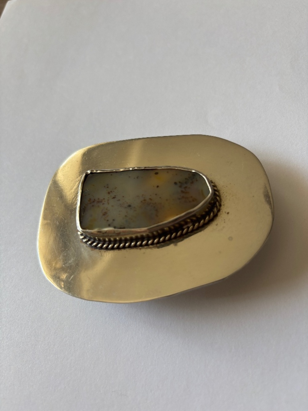 Handmade Artisan Mixed Metal Stone Belt Buckle Brass Boho Western Vintage Style